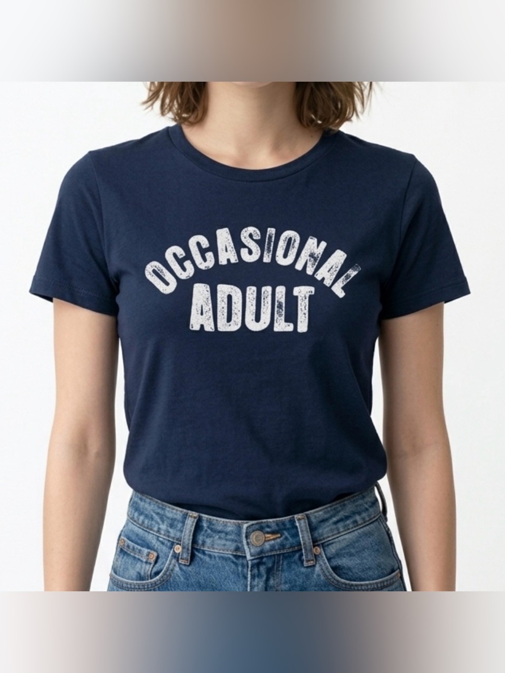 DOM “OCCASIONAL ADULT” Navy Graphic Short Sleeve Tee. SZ SMALL